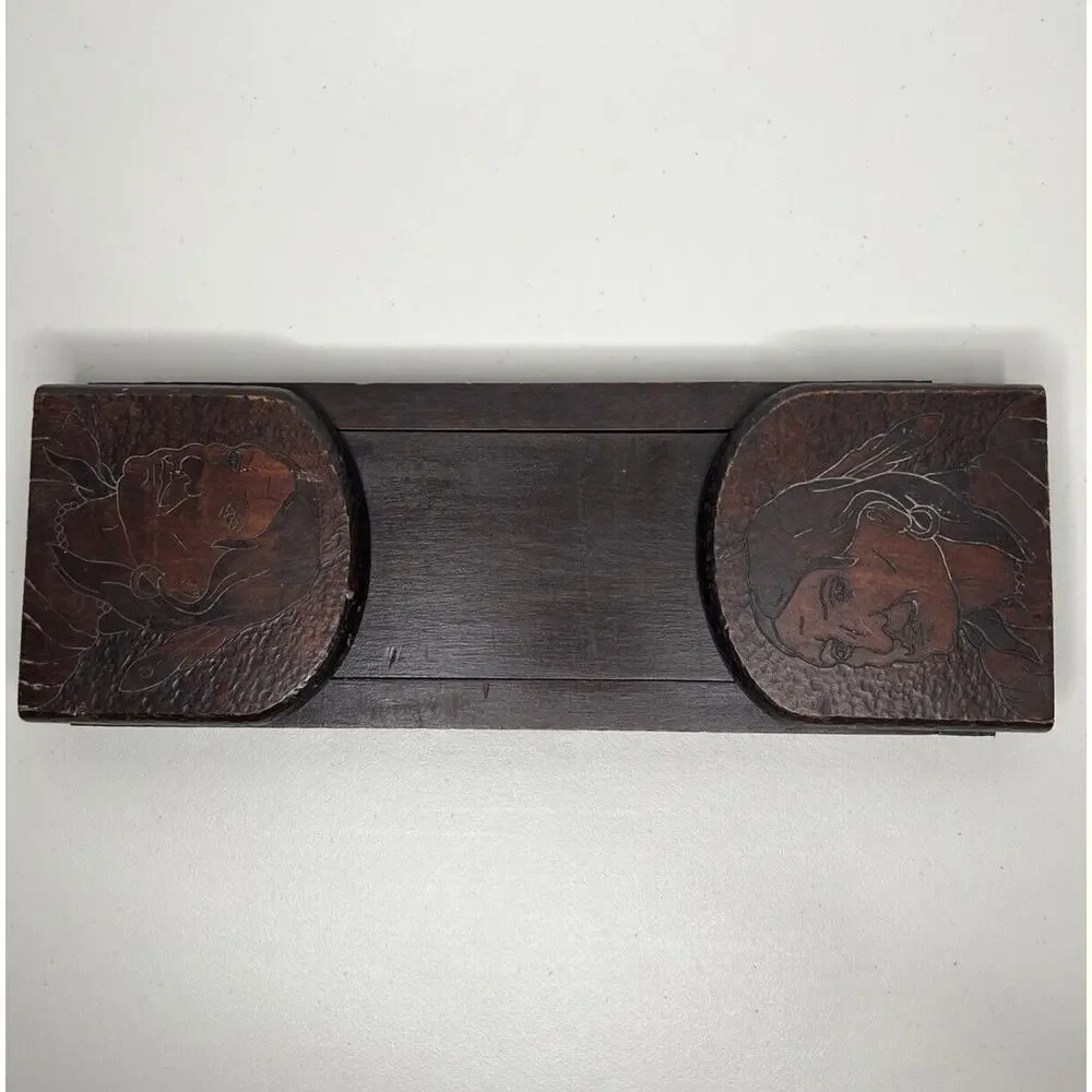 Vintage Expandable Slide Wooden Book Shelf Native American